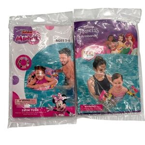 Disney Minnie Mouse Swim Tube & Princess Armbands Set For Ages 3-6 Pool Summer